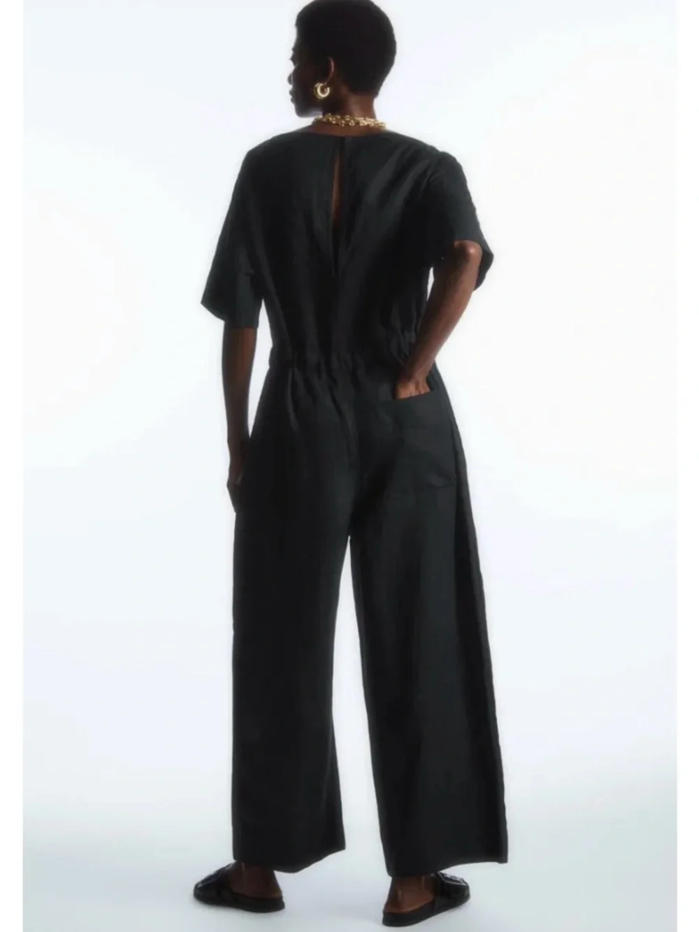 COS Drawstring-Waist Linen Wide Leg Jumpsuit Size S